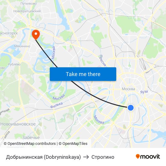 Добрынинская (Dobryninskaya) to Строгино map