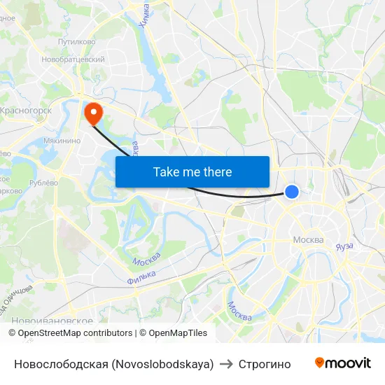 Новослободская (Novoslobodskaya) to Строгино map