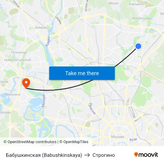 Бабушкинская (Babushkinskaya) to Строгино map