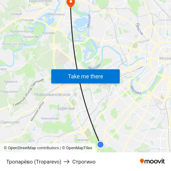 Тропарёво (Troparevo) to Строгино map