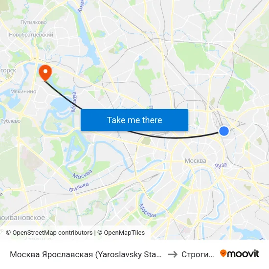 Москва Ярославская (Yaroslavsky Station) to Строгино map