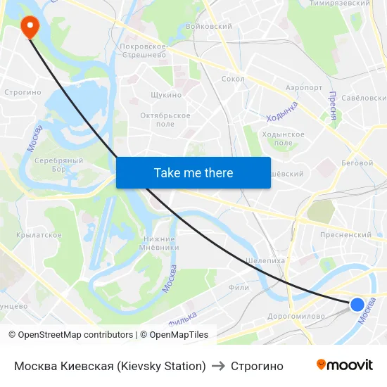 Москва Киевская (Kievsky Station) to Строгино map