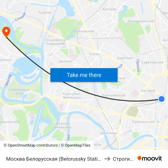 Москва Белорусская (Belorussky Station) to Строгино map