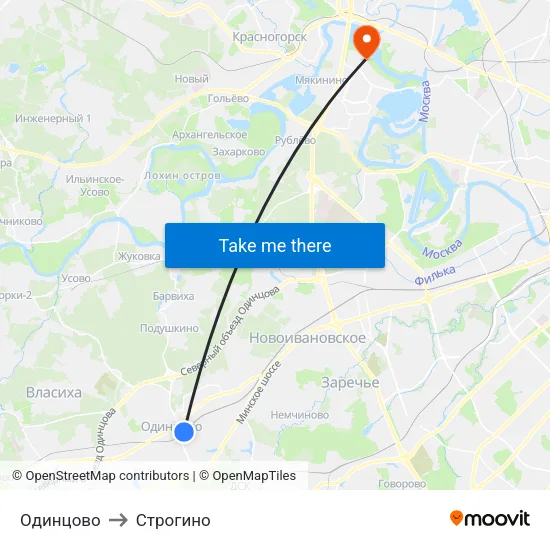 Одинцово to Строгино map