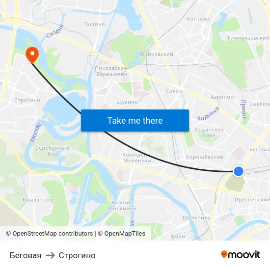 Беговая to Строгино map