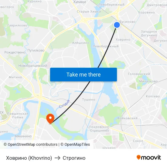 Ховрино (Khovrino) to Строгино map