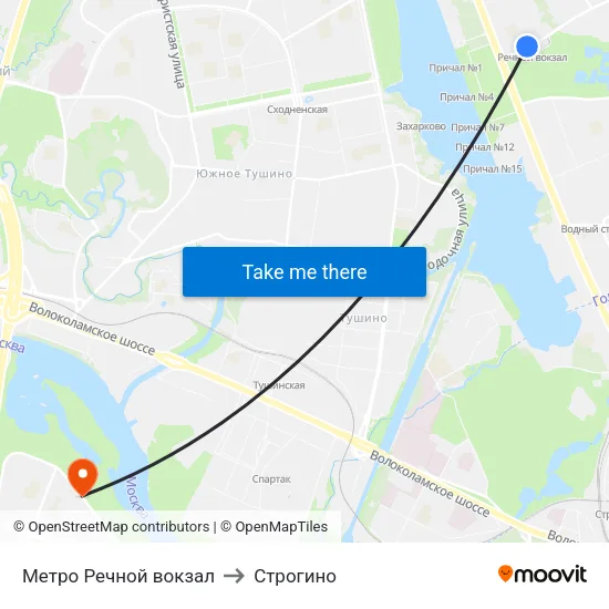 Метро Речной вокзал to Строгино map