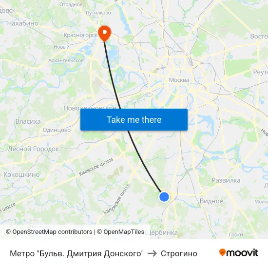 Метро "Бульв. Дмитрия Донского" to Строгино map