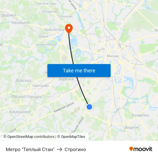 Метро "Теплый Стан" to Строгино map