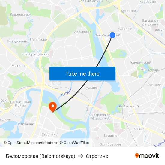 Беломорская (Belomorskaya) to Строгино map