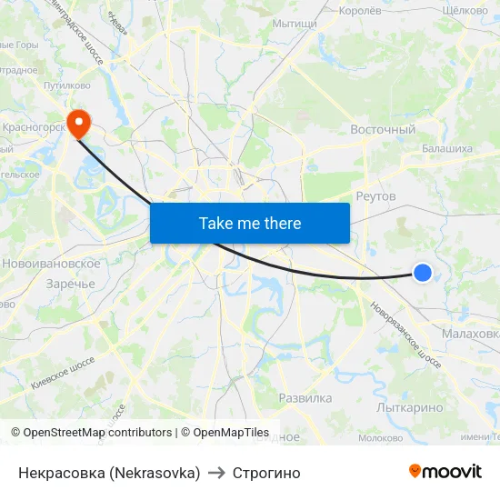 Некрасовка (Nekrasovka) to Строгино map