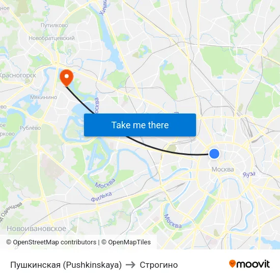 Пушкинская (Pushkinskaya) to Строгино map
