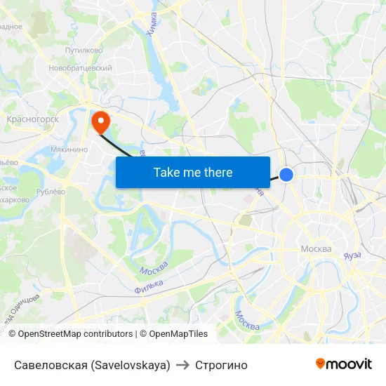 Савеловская (Savelovskaya) to Строгино map