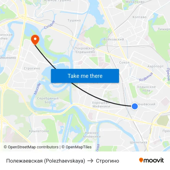 Полежаевская (Polezhaevskaya) to Строгино map