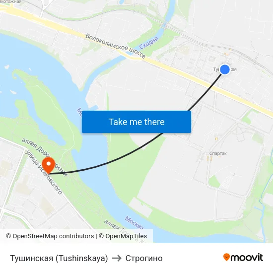 Тушинская (Tushinskaya) to Строгино map