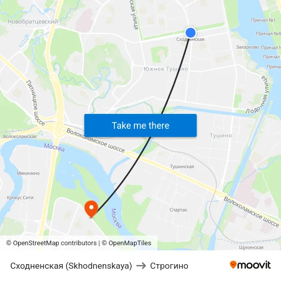 Сходненская (Skhodnenskaya) to Строгино map