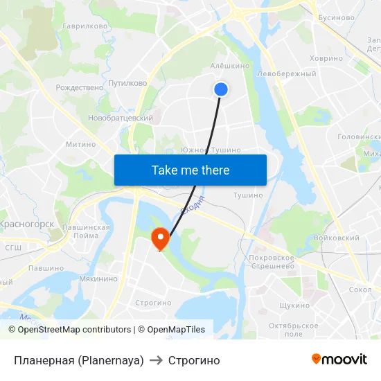 Планерная (Planernaya) to Строгино map