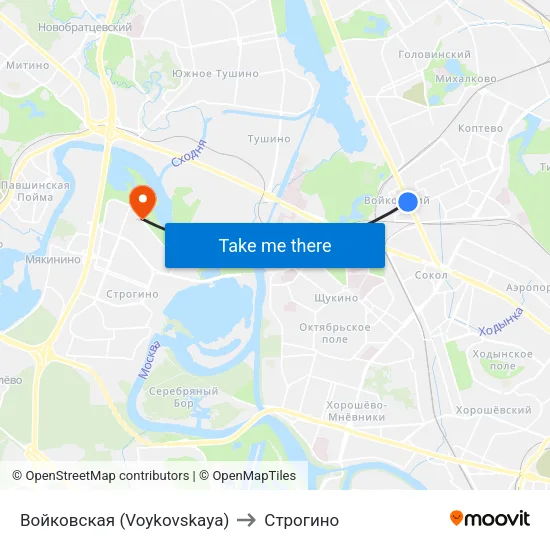 Войковская (Voykovskaya) to Строгино map