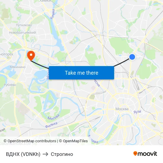 ВДНХ (VDNKh) to Строгино map