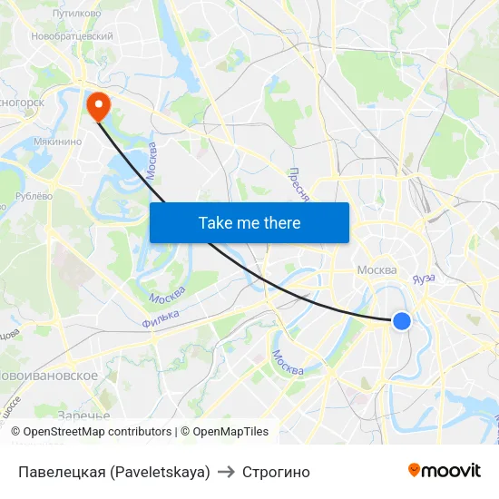 Павелецкая (Paveletskaya) to Строгино map