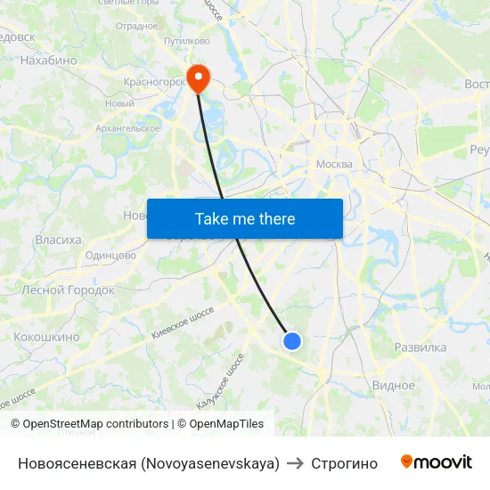 Новоясеневская (Novoyasenevskaya) to Строгино map