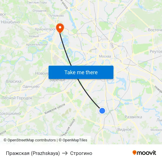 Пражская (Prazhskaya) to Строгино map