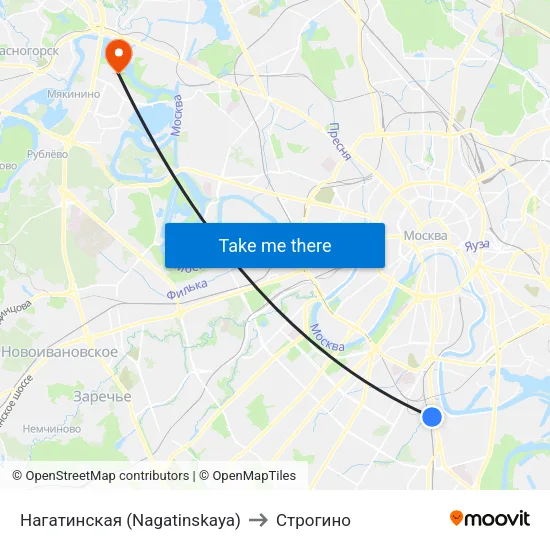 Нагатинская (Nagatinskaya) to Строгино map