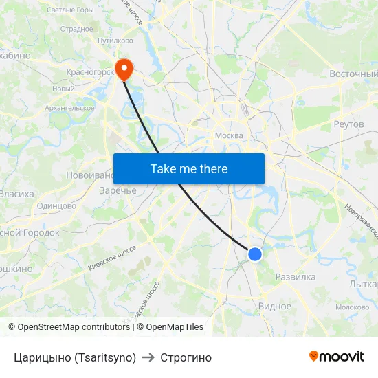 Царицыно (Tsaritsyno) to Строгино map