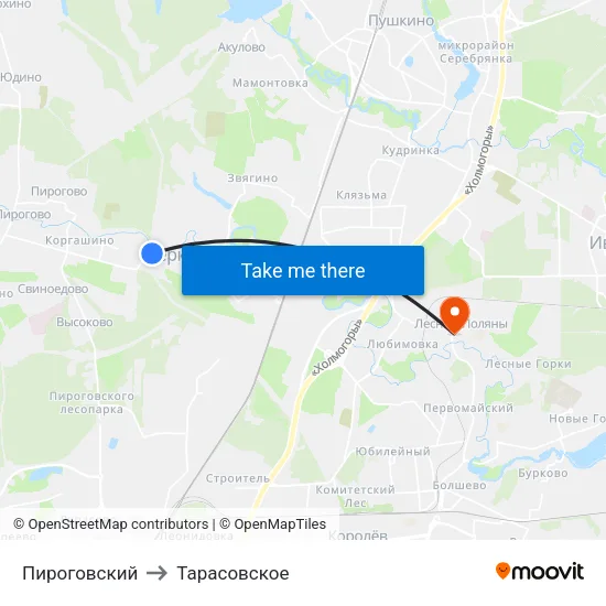 Пироговский to Тарасовское map