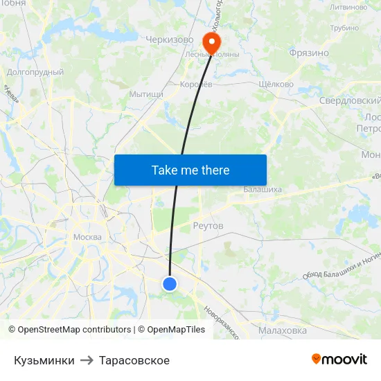 Кузьминки to Тарасовское map