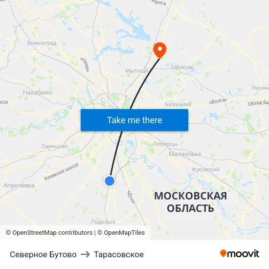 Северное Бутово to Тарасовское map