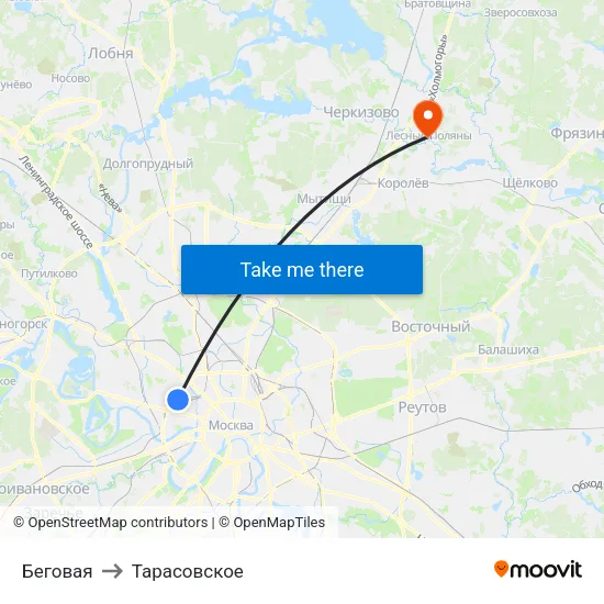 Беговая to Тарасовское map