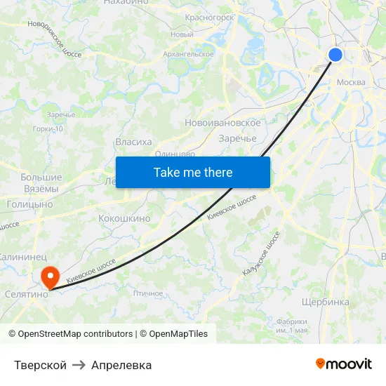 Тверской to Апрелевка map