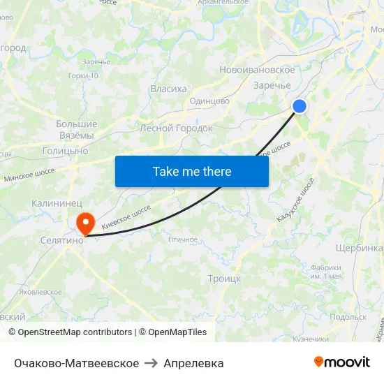 Очаково-Матвеевское to Апрелевка map