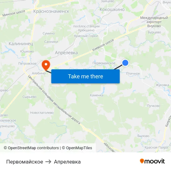 Первомайское to Апрелевка map