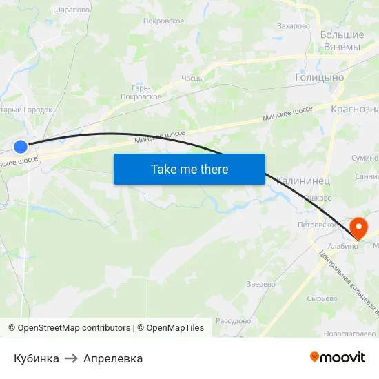 Кубинка to Апрелевка map