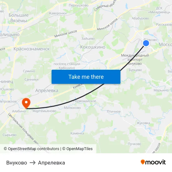 Внуково to Апрелевка map