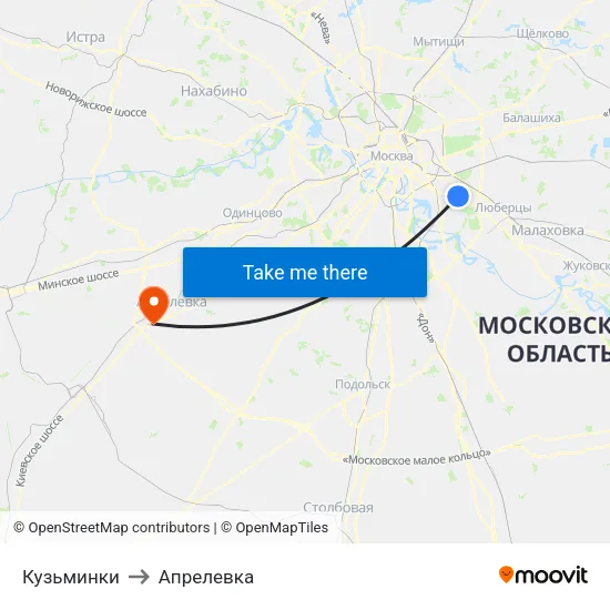 Кузьминки to Апрелевка map