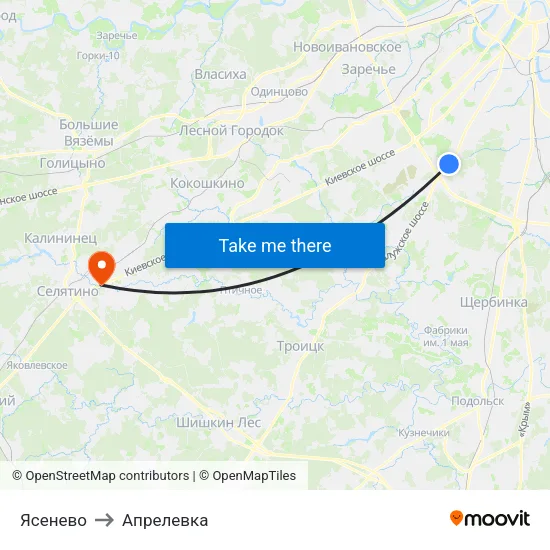 Ясенево to Апрелевка map