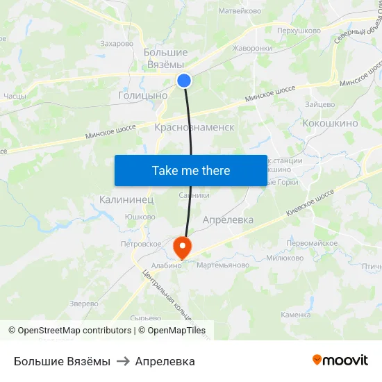 Большие Вязёмы to Апрелевка map