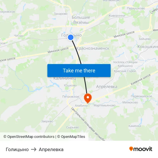 Голицыно to Апрелевка map