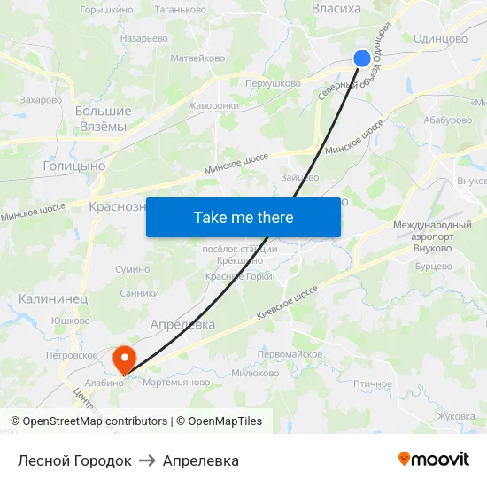 Лесной Городок to Апрелевка map
