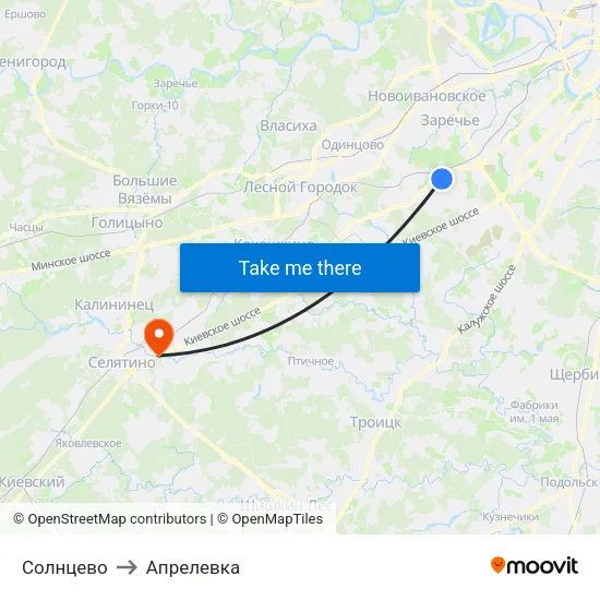 Солнцево to Апрелевка map