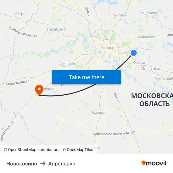 Новокосино to Апрелевка map