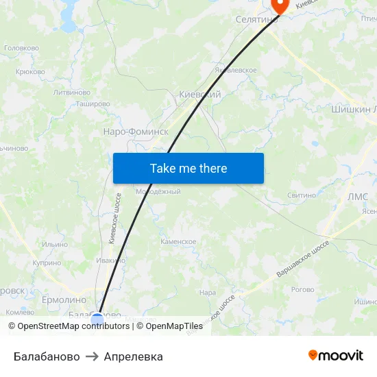 Балабаново to Апрелевка map