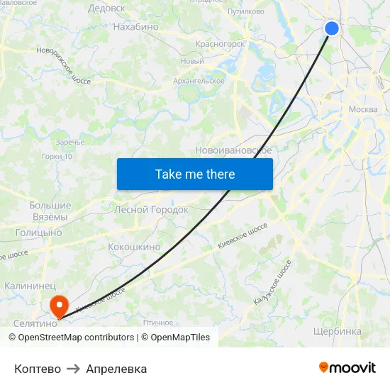 Коптево to Апрелевка map