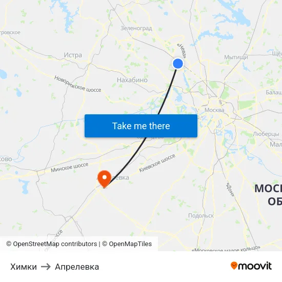Химки to Апрелевка map