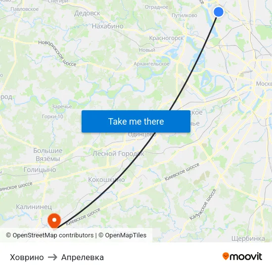 Ховрино to Апрелевка map