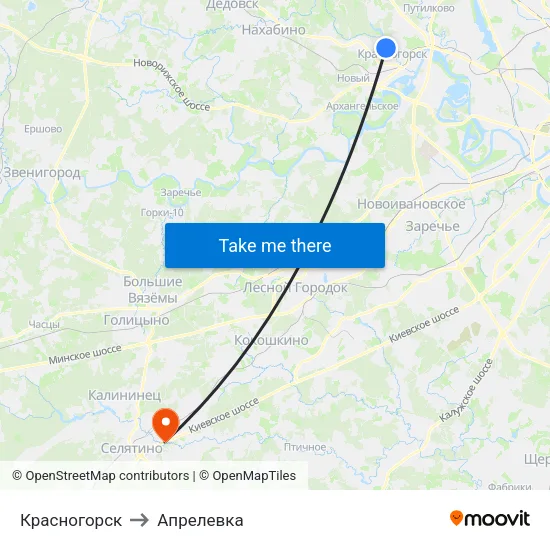Красногорск to Апрелевка map