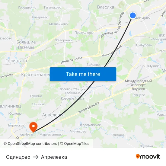 Одинцово to Апрелевка map